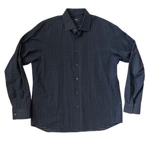 HUGO‎ BOSS 100% Cotton Textured Black & Tan Long Sleeve Shirt Size XL